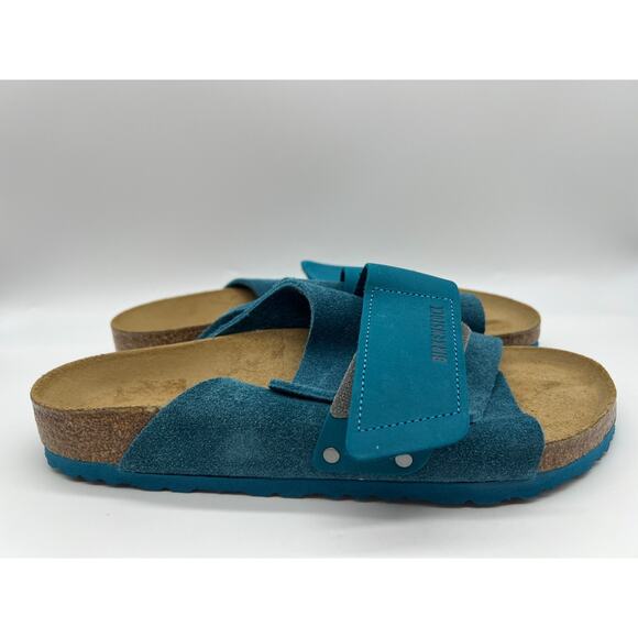 Birkenstock Kyoto Suede Leather Deep Turquoise Slides Men's Size 11/ EUR 44 - Picture 1 of 12